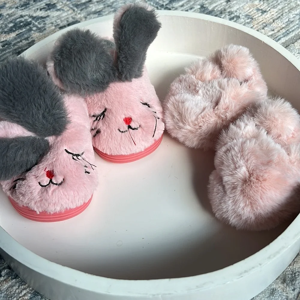 Lot of 5 slippers 🐰🐰. Pink, furry, leather. Size NB-5. - Picture 13 of 14